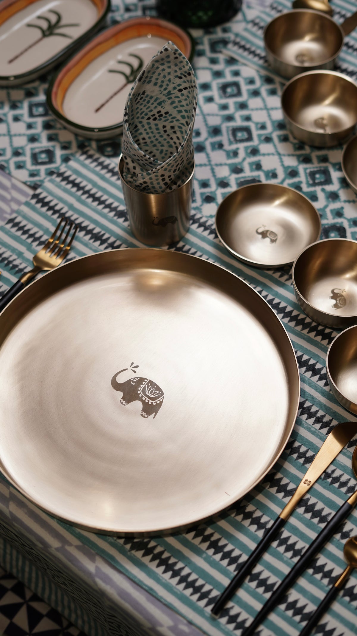 Gaja Heritage Handcrafted Brass Dinner Thali Set