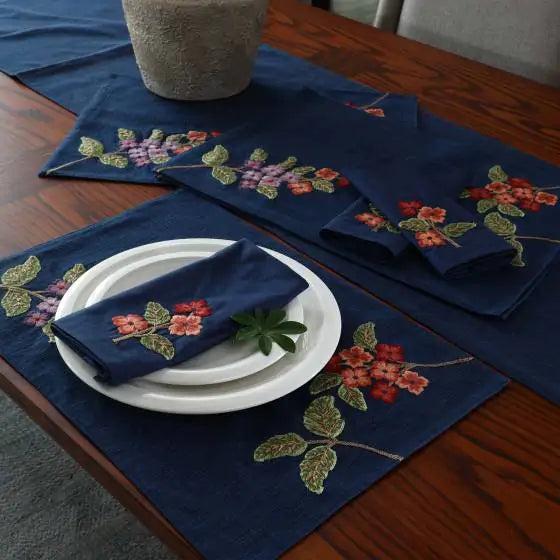 Cotton Navy Maroon Placemat Set