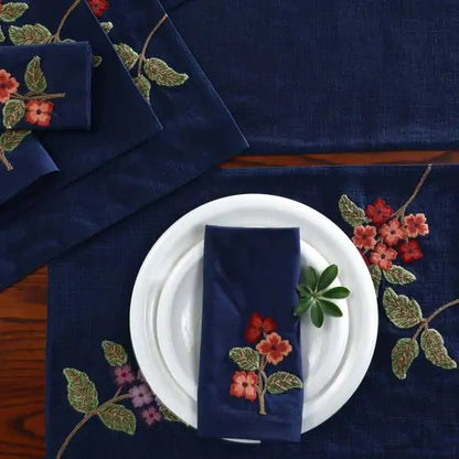 Cotton Navy Maroon Placemat Set